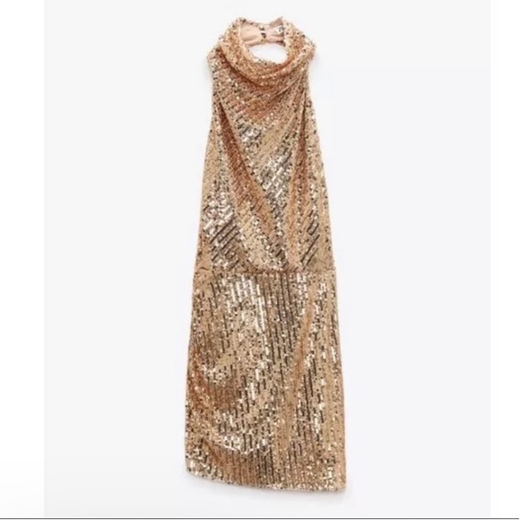 Zara Gold Sequin Halter Mini Dress - Picture 13 of 16